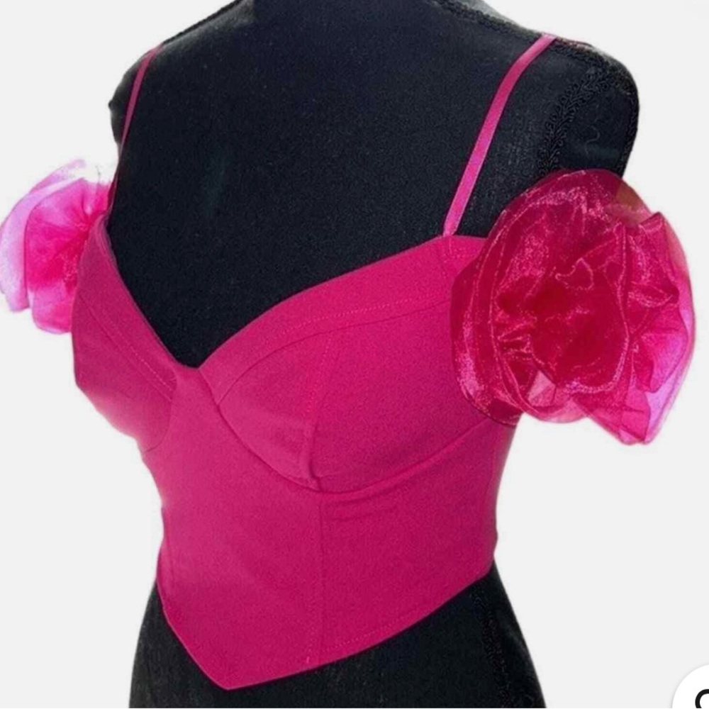 Crystal Sky Ruffle Sleeve Crop Top - Picture 3 of 6